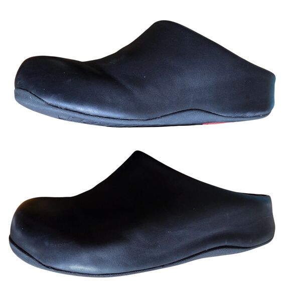 FitFlop SHUV Black Leather Clogs 10 Comfort Work Slip-On Mules - Picture 6 of 15